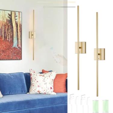 Imagem de Bateria LED candeeiro de parede recarregável USB regulável candeeiros de parede com controlo remoto e toque interior iluminação 350° giratória para sala de estar corredor quarto (dourado, 2 Pezzi)