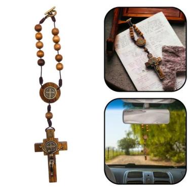 Imagem de Adorno Dezena Retrovisor de Carro Medalha de São Bento Madeira - FORNE