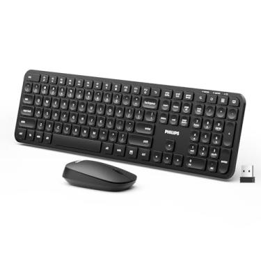 Imagem de Philips Combo de teclado e mouse sem fio, receptor 2,4 G 2 em 1, teclado e mouse sem fio, tamanho completo, teclado ultrafino e silencioso e mouse ergonômico para Windows XP/7/8/10, Mac OS X10.4 ou