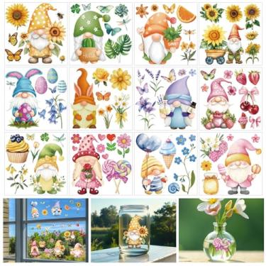 Imagem de beinkmake 12 folhas de gnomos e flores esfregar em transferências para artesanato 12 × 5,5 cm adesivo de transferência floral colorido para móveis de madeira vidro scrapbooking planejadores DIY