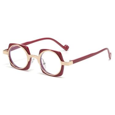 Imagem de Óculos de sol da moda femininos retrô, cor de doce, transparente, lente anti-luz azul, armação masculina, vinho tinto dourado, A
