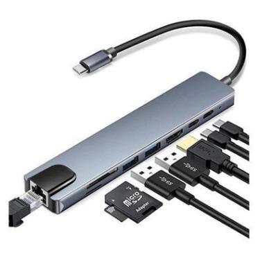 Imagem de Adaptador Hub Dex Type C 8x1, HDMI 4k, Lan, USB 3.0, Leitor SD Para Macbook