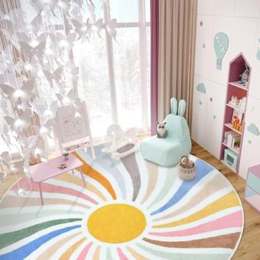 Imagem de SKGULE Boho Kids Tapete Colorido Sol Bohemia Tapete de Área Redondo para Quarto de Crianças Antiderrapante Lavável Tapete de Brincar Tapete Macio Bonito Círculo Tapetes para Quarto de Crianças