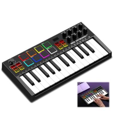 Imagem de Teclado MIDI, Controlador MIDI, Teclado Controlador 25 Teclas Midi, Controlador Midi 25 Teclas com 8 Pads RGB, Produção Musical, Visor OLED Visualizável, 12 Semitons de Transposição