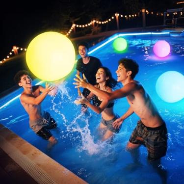 Imagem de Brinquedos de piscina – Bola de praia iluminada de 41 cm, 1 pacote de bolas que brilham no escuro com 8 modos de LED, jogos de sinuca para adultos, adolescentes e crianças, bola de LED para atividades