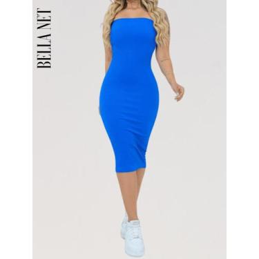 Imagem de Vestido Coladinho sem alça Tubinho Bandeau Canelado Moda Gringa Blogue