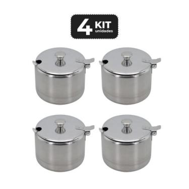 Imagem de Kit 4 acucareiro inox com colher 300ml - Chef Line