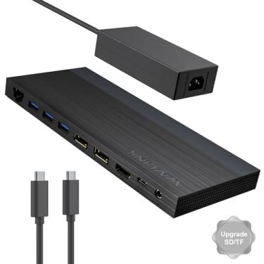 Imagem de WAVLINK Estação de ancoragem, estação de ancoragem para laptop, 3 monitores com 2 DP+HDMI, carregador PD de 130 W, 4 USB 3.0, áudio, Gigabit Ethernet, TF/SD compatível com Lenovo HP Dell, sistema de