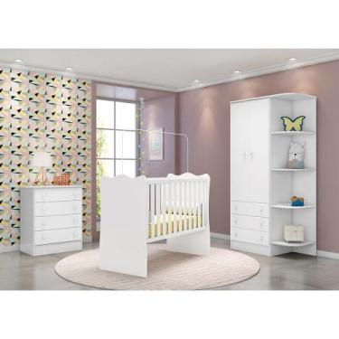 Imagem de Jogo de Quarto Infantil Completo Ternura com Berço Simples Branco - Be