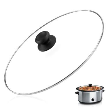 Imagem de Tampa oval de cozimento lento grande de 8 litros serve para tampas de vidro de panela elétrica programáveis SCV800 e compatível com tampa oval Hamilton Beach de vidro transparente