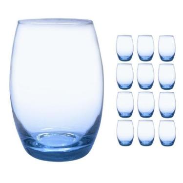 Imagem de Copo Vidro 450ml (Suco, água) BELLAGIO kit com 12 Azul - Casa Linda