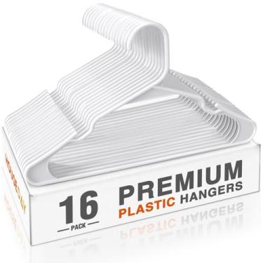 Imagem de Cabides de plástico HOUSE DAY, pacote com 16, brancos para roupas para