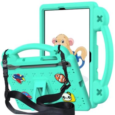 Imagem de Kwamaz Capa infantil para Samsung Galaxy Tab S10 FE de 10,9 polegadas, para tablet Tab S9 FE de 10,9 polegadas, capa infantil de EVA à prova de choque com alça de suporte (verde)
