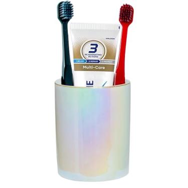 Imagem de Maxramic Suporte de escova de dentes bonito de cerâmica, porta-pasta de dentes, copos de banheiro reutilizáveis, organizador de balcão de banheiro (pérola)
