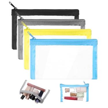 Imagem de LIQWEI 4 peças de bolsas de maquiagem transparentes com zíper, pequena bolsa organizadora de viagem transparente à prova d'água, batom de maquiagem de beleza, acessórios cosméticos, bolsa de moedas