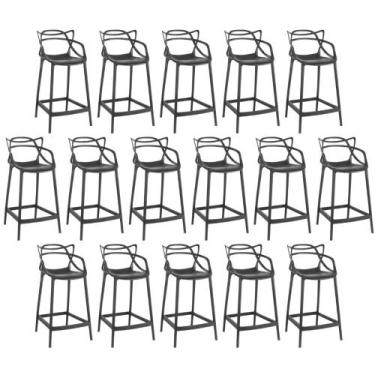 Imagem de Kit 16 Banquetas Média Allegra 66cm Design Cozinha/Bancada - Preto - M