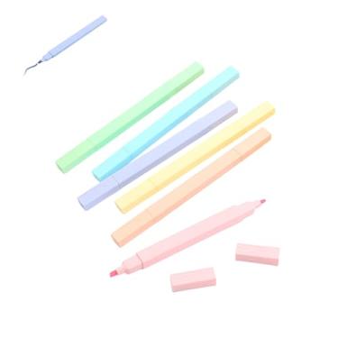 Imagem de GZBABY Marcador de ponta dupla, conjunto de canetas marcadoras protetoras de olhos, marca-texto de ponta flexível para destacar o sublinhado e fazer anotações para colorir (6 cores)