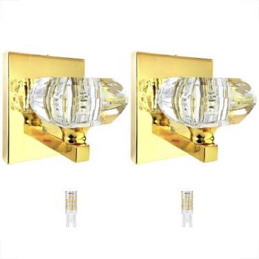 Imagem de 2 Arandela Cristal Dourado Polido Cindy Banheiro Bet40 + Led - Acienda