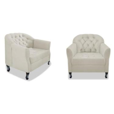 Imagem de Kit 02 Poltrona Cadeira Sofá Julia com Botonê Pés Luiz XV para Sala de