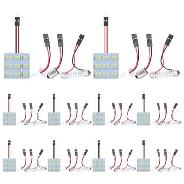 Imagem de QAUBEN Pacote com 10 lâmpadas LED Dome de painel azul gelo 5730 5630 9SMD para leitura de mapa automotivo com adaptadores T10/BA9S/Fesoon DC 12V