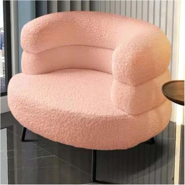 Imagem de Cadeira De Acento Moderna Branca Com Tecido Sherpa, Encosto Curvado, Sofá Preguiçoso E Fofinho Para Sala De Estar, Quarto, Salão, Escritório - Sofá De Leitura Confortável, Pink