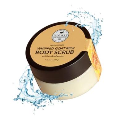 Imagem de Dionis Esfoliante corporal perfumado com leite de cabra - Lavagem esfoliante intensamente hidratante para uma pele mais macia e macia, feita nos EUA - sem crueldade e sem parabenos, leite e mel, 227 g