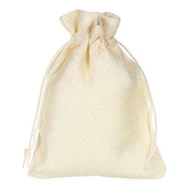 Imagem de Saco de Juta Engomada com Cordão – Embalagem Natural Luxo para Mimos, Lembrancinhas, Artesanatos, Sabonetes, Velas e Presentes (Creme, 10x14cm - 12 uni)