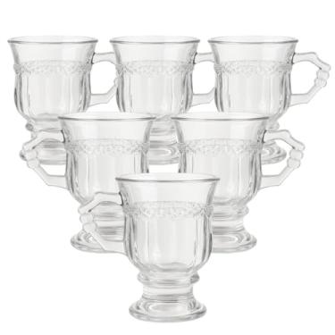 Imagem de Conjunto De 6 Xícaras De Vidro Transparente 150 Ml Detalhes Em Relevo Para Café Chá Capuccino