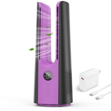 Imagem de Ventilador de mesa, ventilador portátil sem lâminas de 33 cm, pequeno ventilador de mesa silencioso com oscilação de 60°, 9 velocidades e temporizador de 9H, tela de LED, controle de botão, fácil de