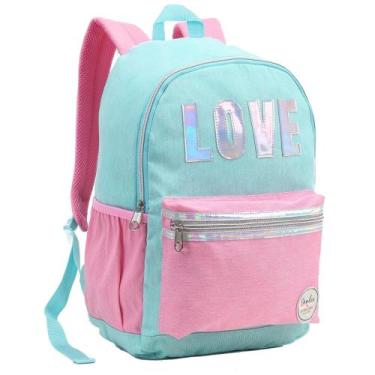 Imagem de Mochila Menina Costas Reforçada Holográfico Love Gold 2023 - Denlex