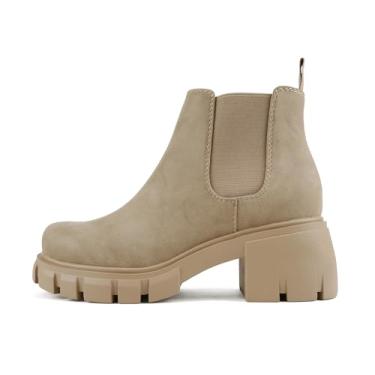 Imagem de Soda PIONEER ~ Bota feminina de salto médio Chelsea com elástico duplo, Nobuck castanho-acinzentado, 42