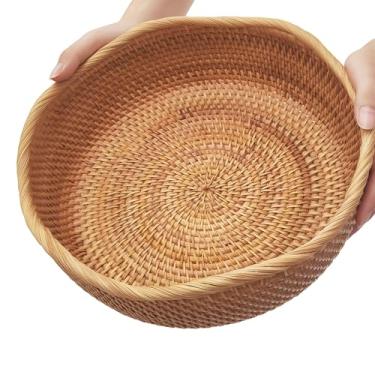 Imagem de Cesta de pão de vime para servir, cesta de frutas tecida à mão, cesta de vime natural para organizar pão, lanche, frutas, vegetais, cozinha e balcão de jantar (grande onda)