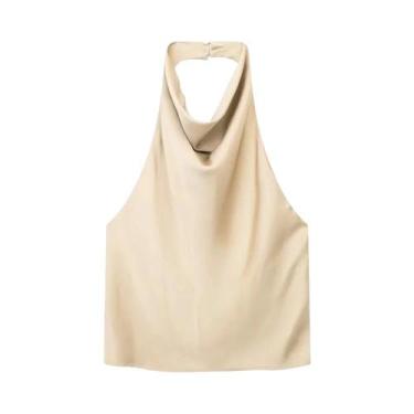 Imagem de Top Cropped Feminino em Cetim com Decote Halterneck - Traseira Decote 