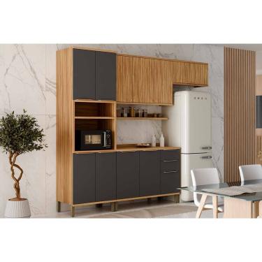 Imagem de Cozinha Modulada Ronipa Sauvignon Sauvignon 5 Peças (2Aéreos+2Balcões+1Paneleiro) C5P153 Amendoa/Chumbo - Ronipa