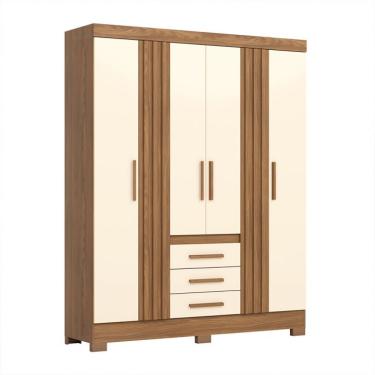 Imagem de Guarda-Roupa Solteiro Ripado Lia 4 Portas 3 Gavetas Nature e Off White