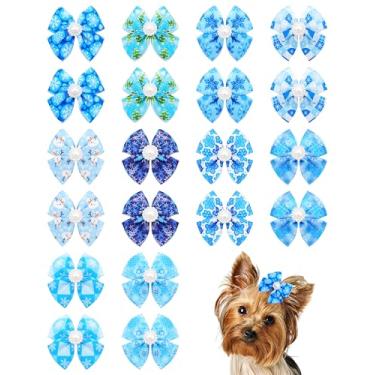 Imagem de PET SHOW Pacote com 20 laços de cabelo de inverno para cães com clipes jacaré para cães pequenos, médios, floco de neve, laço, gato, filhote, Yorkshire, strass, acessórios de cabelo para fantasias de