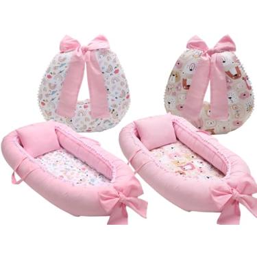 Imagem de Kit Almofada De Amamentação + Ninho Berço Redutor Bebê Menina Algodão (Arco iris)