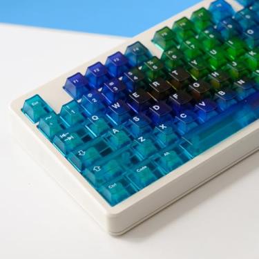 Imagem de Teclas transparentes de cristal cereja perfil gradiente azul claro conjunto de teclas abeto para teclado mecânico 60% 65% 75% Cherry Mx Switches