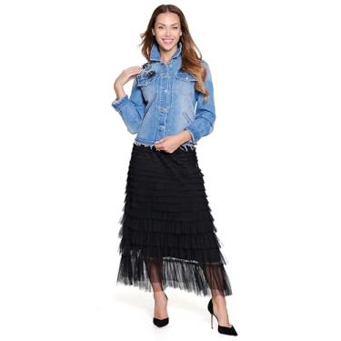 Imagem de John-Mark Saia feminina com forro de tule em camadas, Preto, PP