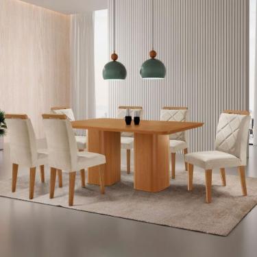 Imagem de Mesa de Jantar Eloise 180cm Tampo MDF Laminado Canto Copo com 6 Cadeir