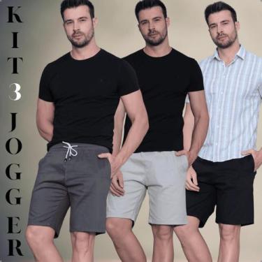Imagem de Kit 3 Bermudas Jogger Masculina Casual Sarja Com Cordão Ajustável Bols