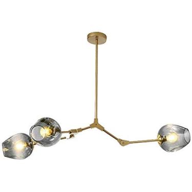 Imagem de Lustre E27 Nordic Glass Ball Chandelier Altura ajustável, Lustre preto fosco, E26 Metal Hand Blow Branches Pendant Light, Luminárias de globo de meados do século de 79"