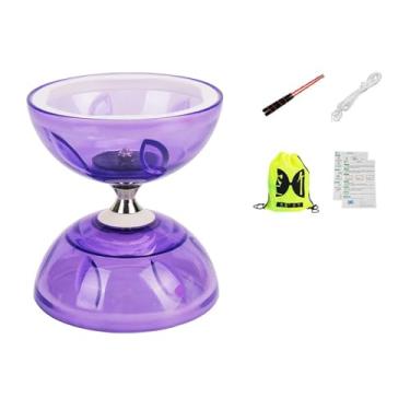 Imagem de harayaa Conjunto de brinquedos Diabolo chinês Conjunto de Diabolo infantil resistente com bolsa de armazenamento Presentes Roda dupla Diabolos profissional, L Purple