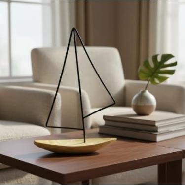 Imagem de Barco Veleiro Decorativo Minimalista em Madeira e Metal – Estilo Náutico, 35cm - Decoração Rustico