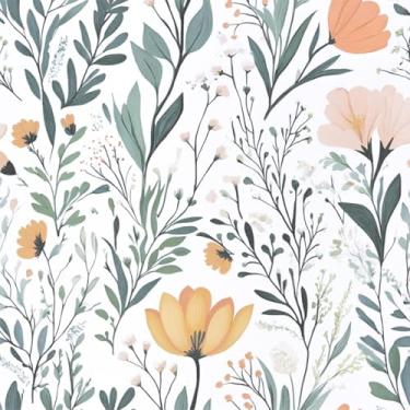 Imagem de Abyssaly Papel de parede floral para descascar e colar boho flor contato papel de parede verde claro folha silvestre papel de parede removível autoadesivo vinil impermeável botânico para banheiro