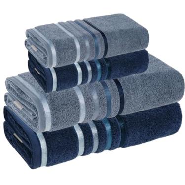 Imagem de Jogo De Toalhas Karsten Banhão Gigante + Rosto Fio Penteado Lumina 4 Peças (Marinho com Azul Sereno)