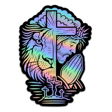 Imagem de Adesivo decalque holográfico fosco à prova d'água 15,2 cm de vinil ao ar livre carro caminhão barco capacete laptop águia patriótica Pé grande design de fé cristã (cruz de fé)