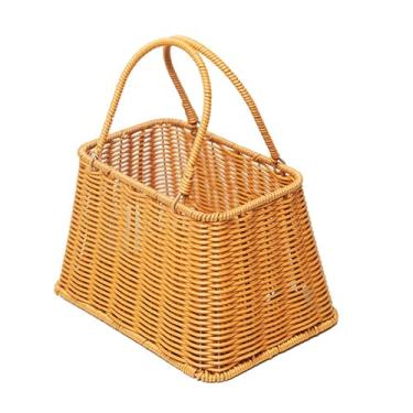Imagem de Ioensy Cesta de pão de vime imitação, cesta de frutas trançada para balcão de cozinha, organizador decorativo para restaurante e sala de estar