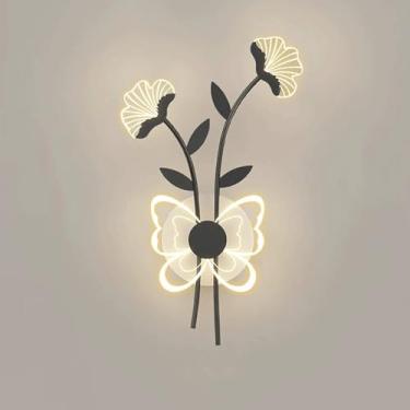 Imagem de Luminária de parede LED moderna para decoração, arandela de folha de ginkgo, luminária de parede nórdica de arte em borboleta transparente, 3000K/4000K/6000K ajustável, luminária de parede c