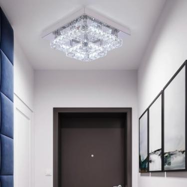 Imagem de Pequeno lustre de cristal embutido luminárias de teto, lâmpada de teto de cristal LED moderna regulável luz fria/luz quente/luz natural compatível com corredor de quarto, luzes pendentes mod